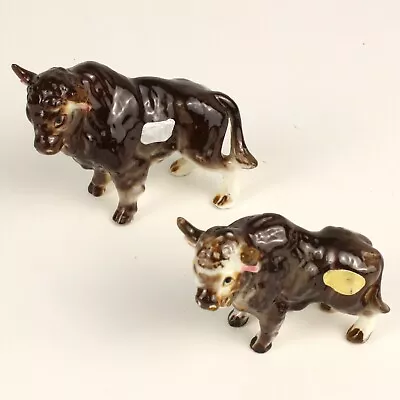 Bone China Japan Figurines Miniature Buffalo Pair Glossy Finish Vintage 1960s • $9.95