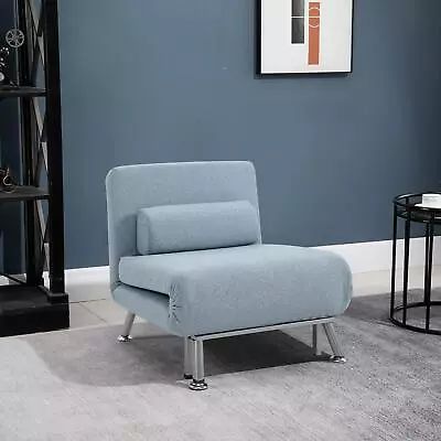 Single Sofa Bed Folding Chair Bed W/ Metal Frame Padding Pillow Light Blue • £151.94