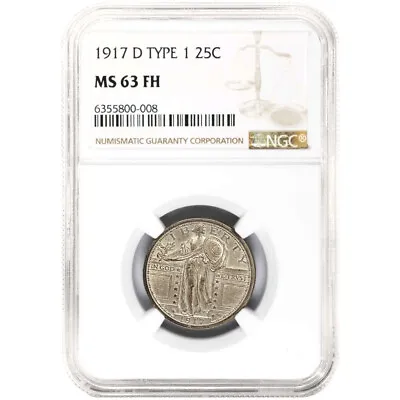 $650 • Buy 1917-D Type 1 25c Standing Liberty Silver Quarter NGC MS63 FH Brown Label