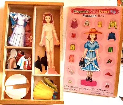  Paper  Doll Style Wood Wooden Magnetic Girl Dress-up 32 Pcs Box Set • $9.99