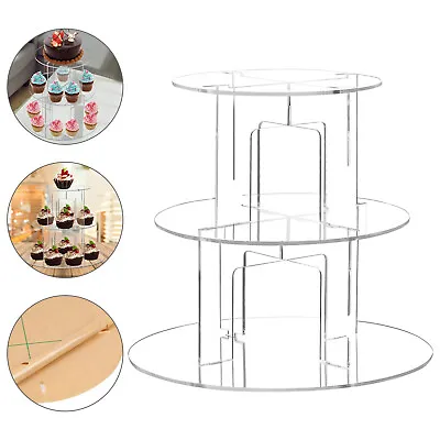 3 Tiers Circle Round Acrylic Cupcake Party Wedding Cup Cake Stand Holder Display • £12.39