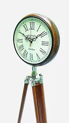 Vintage Nautical Floor Clock With Wooden Tripod Antique Adjustable Home Decor • $172.44