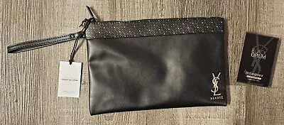 YSL Yves Saint Laurent Beaute Crossbody Gold Purse Black Makeup Clutch Bag Case • $119.59