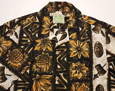 Vintage 1960s Ui-Maikai Panel Print Hawaiian Made In USA Medium Shirt • $26