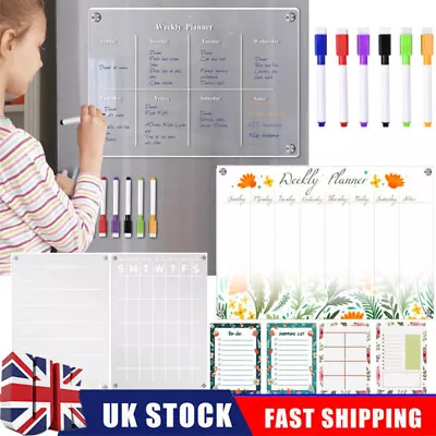 Large Magnetic Fridge Whiteboard Weekly Calendar Planner Acrylic Board + Pens • £3.45