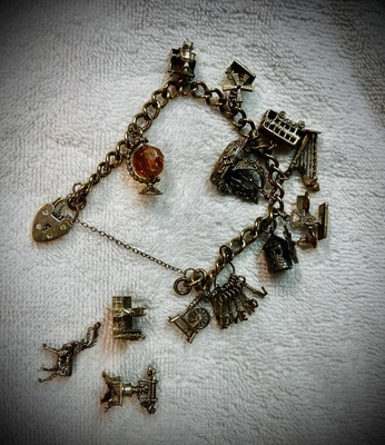 £125 • Buy Vintage Silver Padlock Clasp Charm Bracelet Birmingham 1973 925 13 Charms Rare