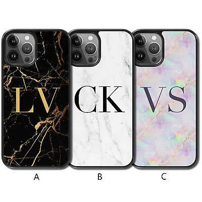 Personalised Marble Monogram Phone Case For IPhone 15 Pro Max 14 13 Mini 12 11 • $7.40