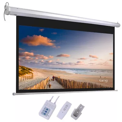 92  HD 16:9 Motorized Projector Screen Home Theater W/Remote Control Matte White • $118.74