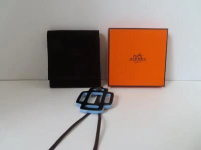 $165 • Buy Hermes Brown/Light Blue Lacquered Buffalo Horn Rhythm Pendant Necklace $350