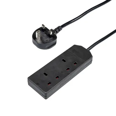 2 Way Mains Extension Lead Gang Double Socket Power 2M Metre Cable 13A Black • £7.49