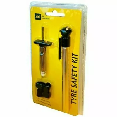 £3.95 • Buy AA CAR Tyre Safety Kit Tyre Depth Gauge Tyre Air Pressure Gauge + 4 Valve Caps