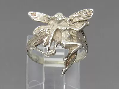 Sterling Silver 925 Art Nouveau Revival Fairy Ladies Size 4.75 Pinky Ring Vtg • $29.99