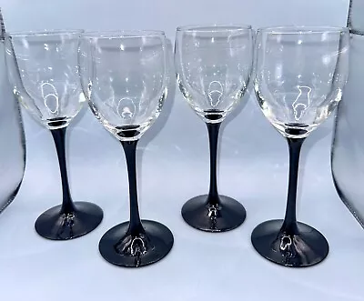 Vintage Luminarc Black Stemmed Modern Wine Glasses France 8oz Set Of 4 • $24.99