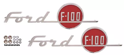 1955 Ford Truck F-100 Pair Of Hood Side Emblems Lh & Rh Red Accent  55-11762 • $88