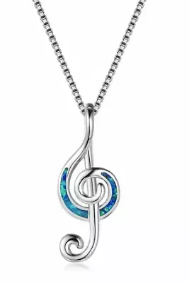 Silver Blue Opal Music Note Necklace Violin Piano G-Clef Treble Clef • $12.99