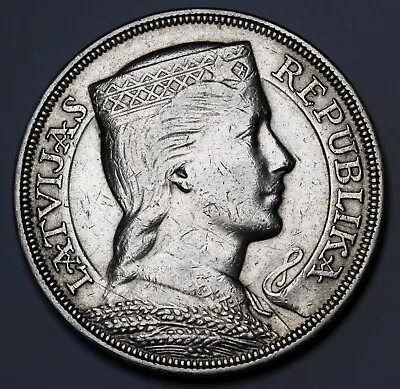 1929 Latvia Silver 5 Lati Coin KM# 9 Crown Size • $47.61