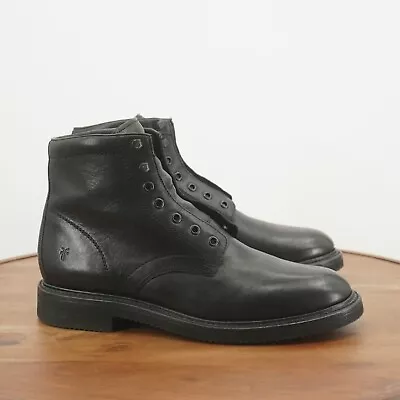 Frye Mens Gordon Military Boots Lace Up Black Leather Block Heel Size 10 • $59.95