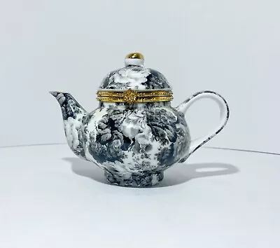 Formalities By Baum Bros Small Porcelain Teapot With Hinged Lid Black And White • $22
