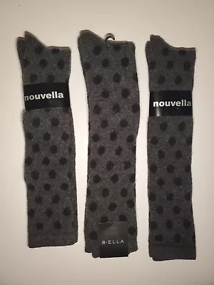 (3) B.ella & Nouvella Knee High Socks Ladies Wool Cashmere Grey Black Polka Dot • $36