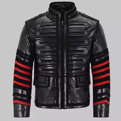 Men Genuine Black Leather Gothic Steampunk Military Style Jacket For Cosplay • $138