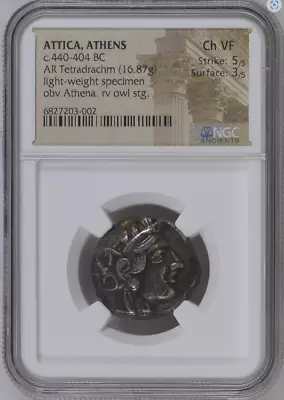 Athens Greek Athena Owl AR Tetradrachm Coin 440-404 BC NGC Choice VF 5/5 3/5 • $1142.63