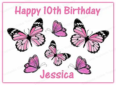 Personalised Pink Butterflies Butterfly Edible Icing Birthday Party Cake Topper • £4.65