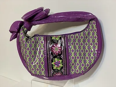 Vera Bradley FRILL Purple Green Floral Coated Vinyl  Bow Handle Hobo Handbag  • $12