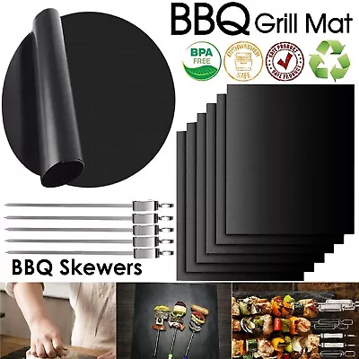 BBQ Grill Mat Set Of 5 Non Stick Baking Mats Pan Fry Liner Cooking Wok BBQ Pad • $11.99