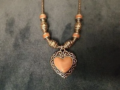 Vintage BRIGHTON Park Avenue PINK Leather Heart & Accents Necklace  • $27.77