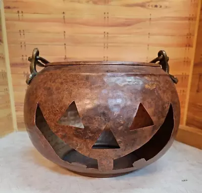 Vintage Handmade Copper Halloween Pumpkin Bucket W/ Handle • $34.99