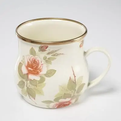 Mackenzie Childs Pink White Rose Enameled Tin Mug • $60