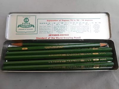 Vtg Tin Of 11 A.w Faber Castell Drawing 9000 H Pencils Usa/ger Lot H • $30