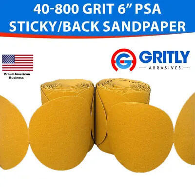 Gritly - 100 Pc 6  Inch 40-800 Grit DA Sanding Disc PSA Sticky Sandpaper Roll • $14.99