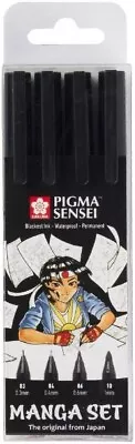 Sakura Pigma Sensei Manga Fineliner Pen Set - 03/04/06/10 - Black Ink - 4 Pack • £11.99