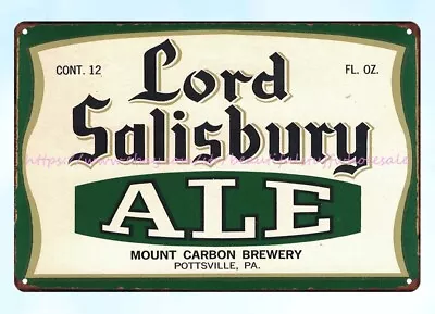 1940s Lord Salisbury Ale Beer Mount Carbon Brewery Pottsville PA Tin Sign • $18.89