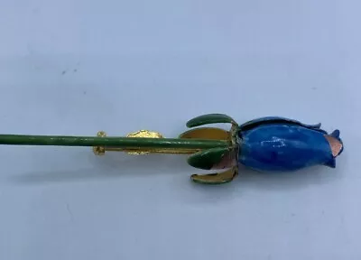 Vtg SANDOR CO. Blue Enamel Tulip Flower Brooch Pin 2.75” • $9.99