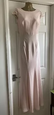 COAST BLUSH Nude MAXI Wiggle Evening DRESS V Back Sz 10 Bridesmaid Prom • £22.99