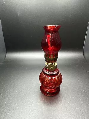 Vintage Red Swirl Glass Miniature Glass Oil Lamp Hong Kong 5” • $14.99