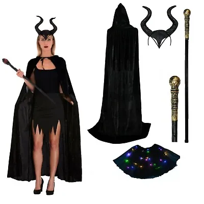Women Halloween Evil Wizard Witch Black Cape Tutu  Fancy Dress Costume UK • £16.83