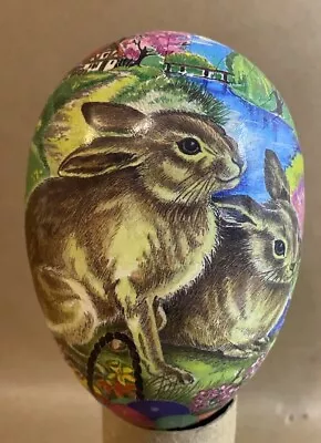 Vintage Nestler Paper Mache Easter Egg 4 1/2  With Rabbits And A Basket Germany • $12.99