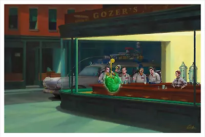 Ghostbusters Nighthawks Night Diner Giclee Art Print Poster 24x16 Mondo • £86.77