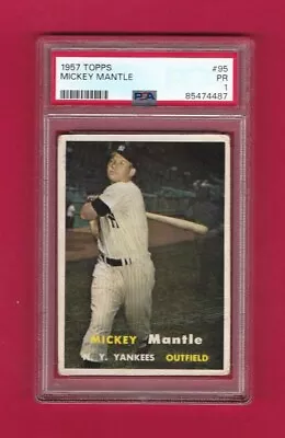 1957 Topps #95 MICKEY MANTLE Yankees  -  JUST GRADED - CENTERED HIGH END - PSA 1 • $315