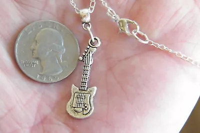 1 GUITAR Necklace ROCK ROLL Band Bass Silver Charms 19  Real Silver Chain NEW! • $5.95