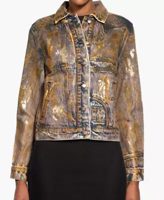 Desigual NWT Women's Los Angeles Metallic Denim Trucker Jacket Size M • $212.31