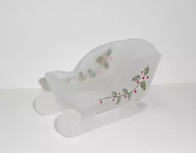 Mosser Glass Crystal Satin Holly Mini Christmas Sleigh For Reindeer Made In USA! • $29.95