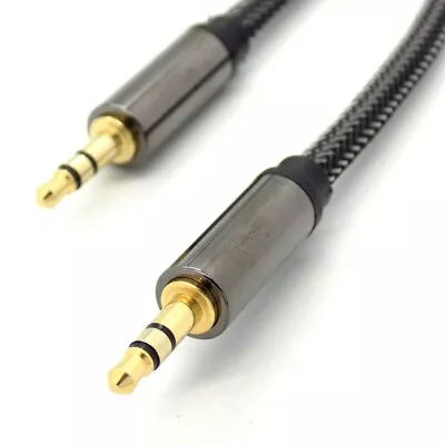 AUX Audio Cable 2m Braided Lead 3.5mm Metal Jack To Jack Stereo For Car IPhone • £5.75