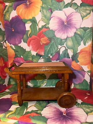 Vintage Dollhouse Wooden Beverage Cart Tea Cart Side Bar Wheeled Side Table • $19.99