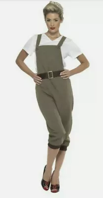 1940's Costume WW2 Land Girl Ladies Fancy Dress Army Outfit Women's Brand New • £16.99