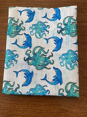 Fat Quarter Blue Dolphin Octopus Cotton Quilting Fabric • $3.49