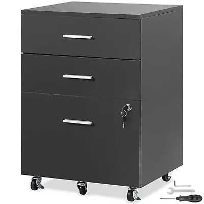 VEVOR 3-Drawer Wood File Cabinet Under Desk Rolling File Cabinet Letter A4 Size • $84.99